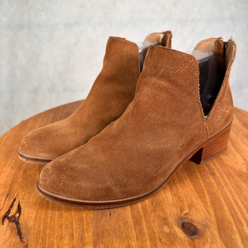 Steve Madden Raisie Booties Women 7.5 Brown Suede V-Cut Ankle Boots RAIS01S1